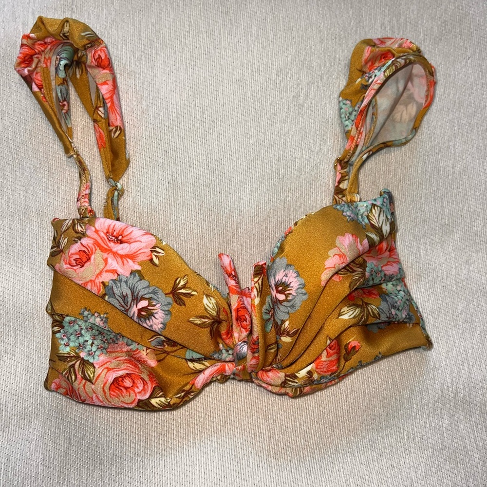 Montce Floral Bikini Top in Mustard and Pink
